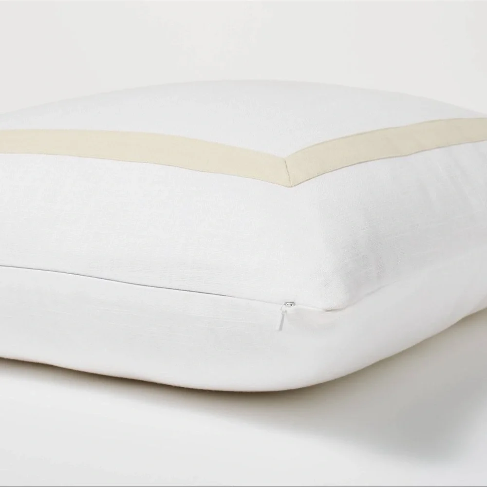 Euro Cotton Slub Border Applique Decorative Throw Pillow White/Camel
